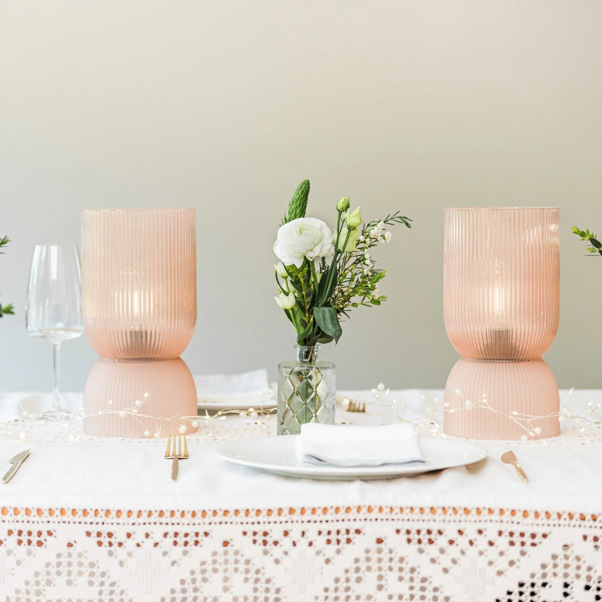 Fine Dusky Pink Ribbed Battery Powered Table Lamp - Image 3