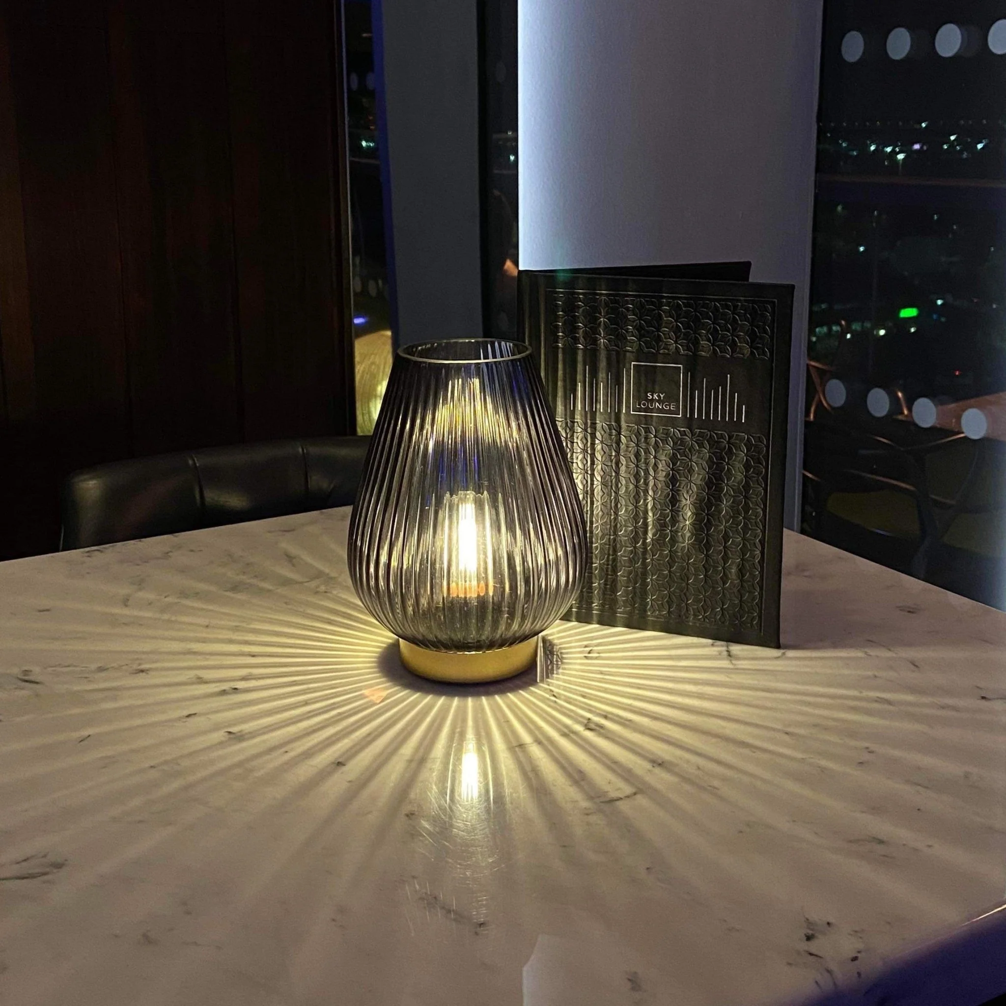 Emerald Green Glass Fluted Battery Lamp - Image 3