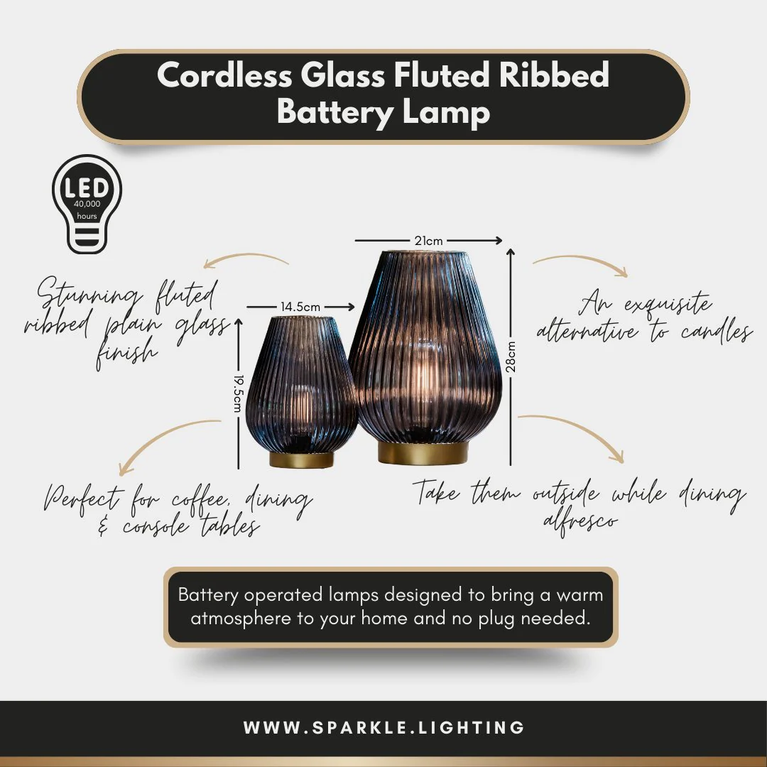 Emerald Green Glass Fluted Battery Lamp - Image 4
