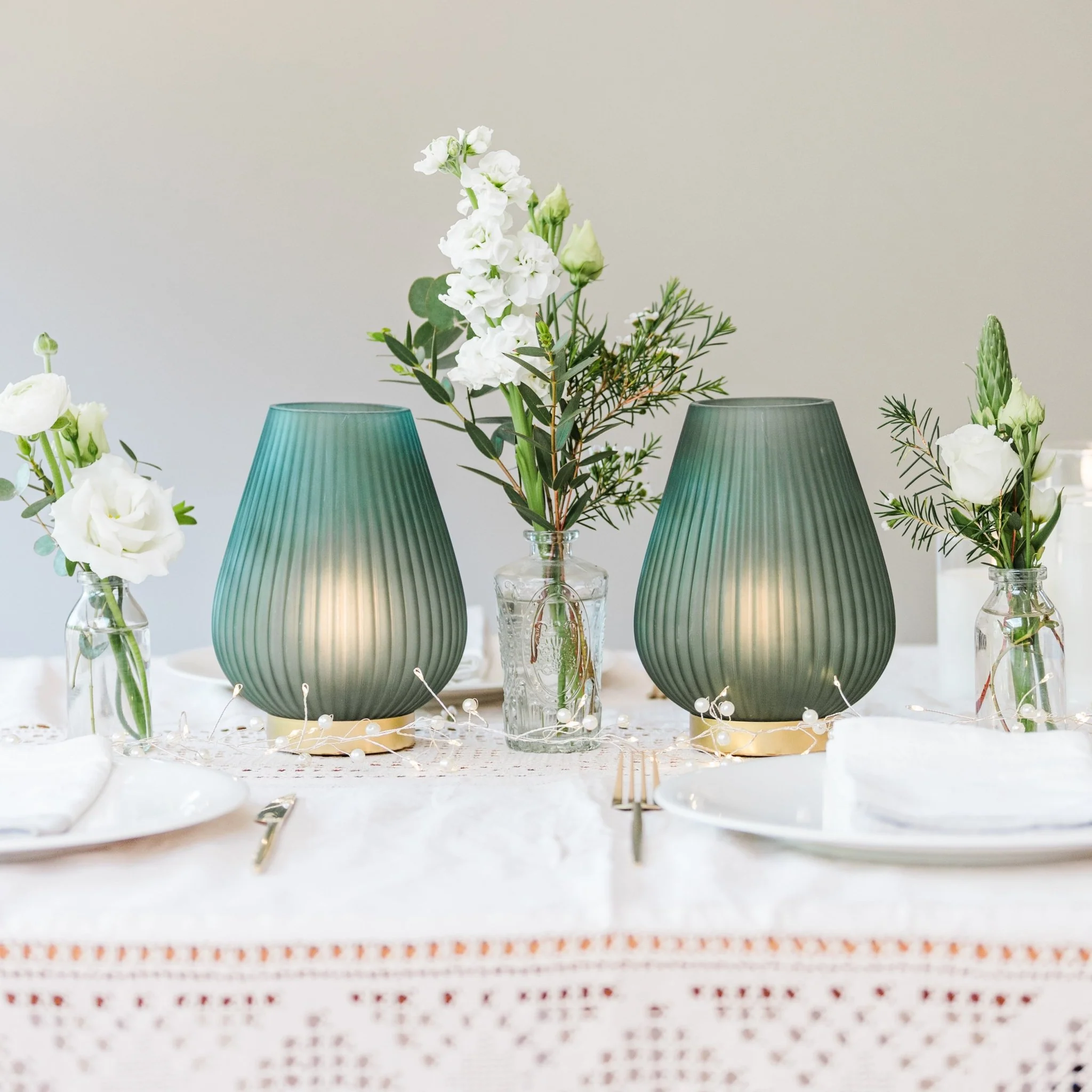 Emerald Green Opaque Glass Fluted Battery Lamp - Image 4