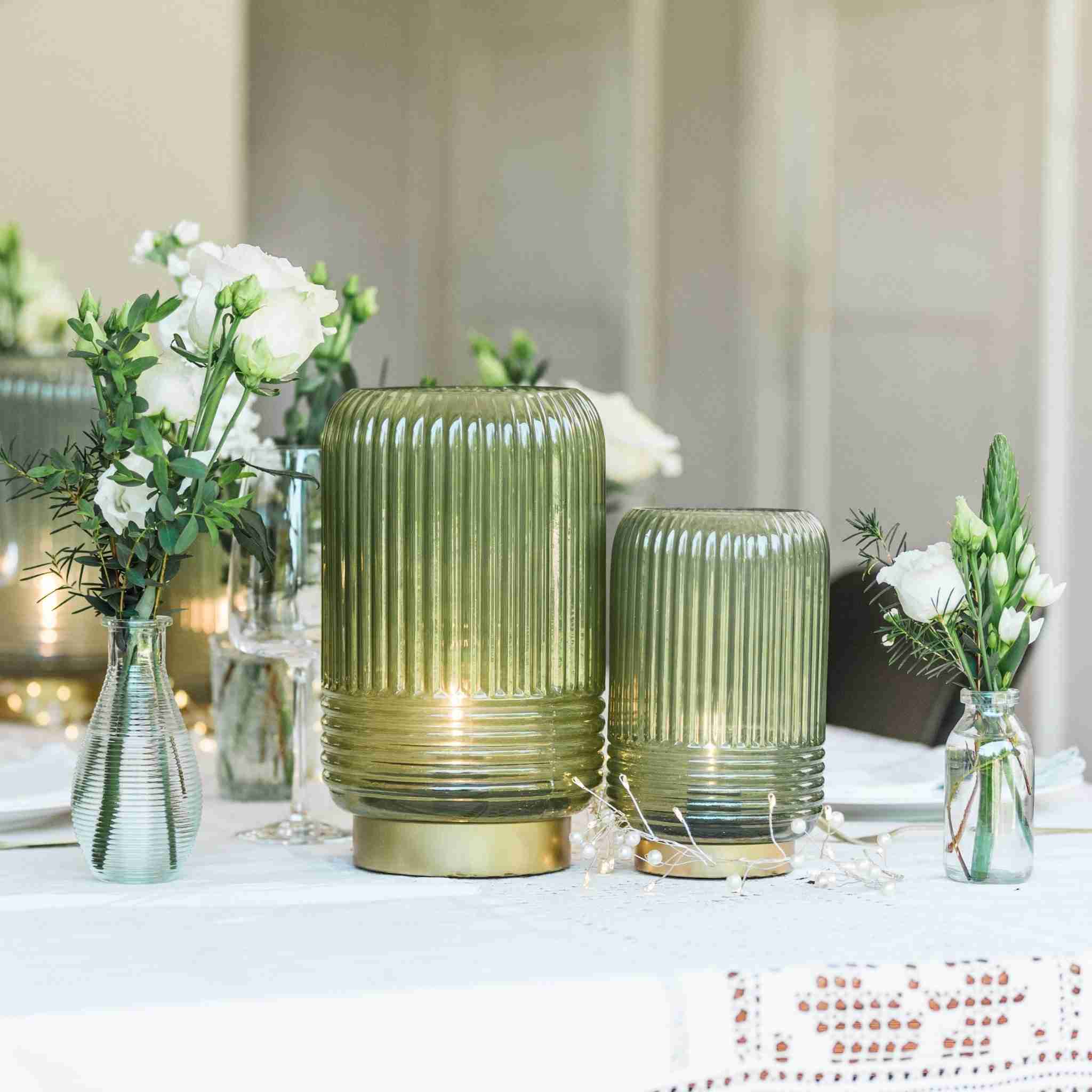 Cordless Green Ribbed Glass Lamps - Image 3