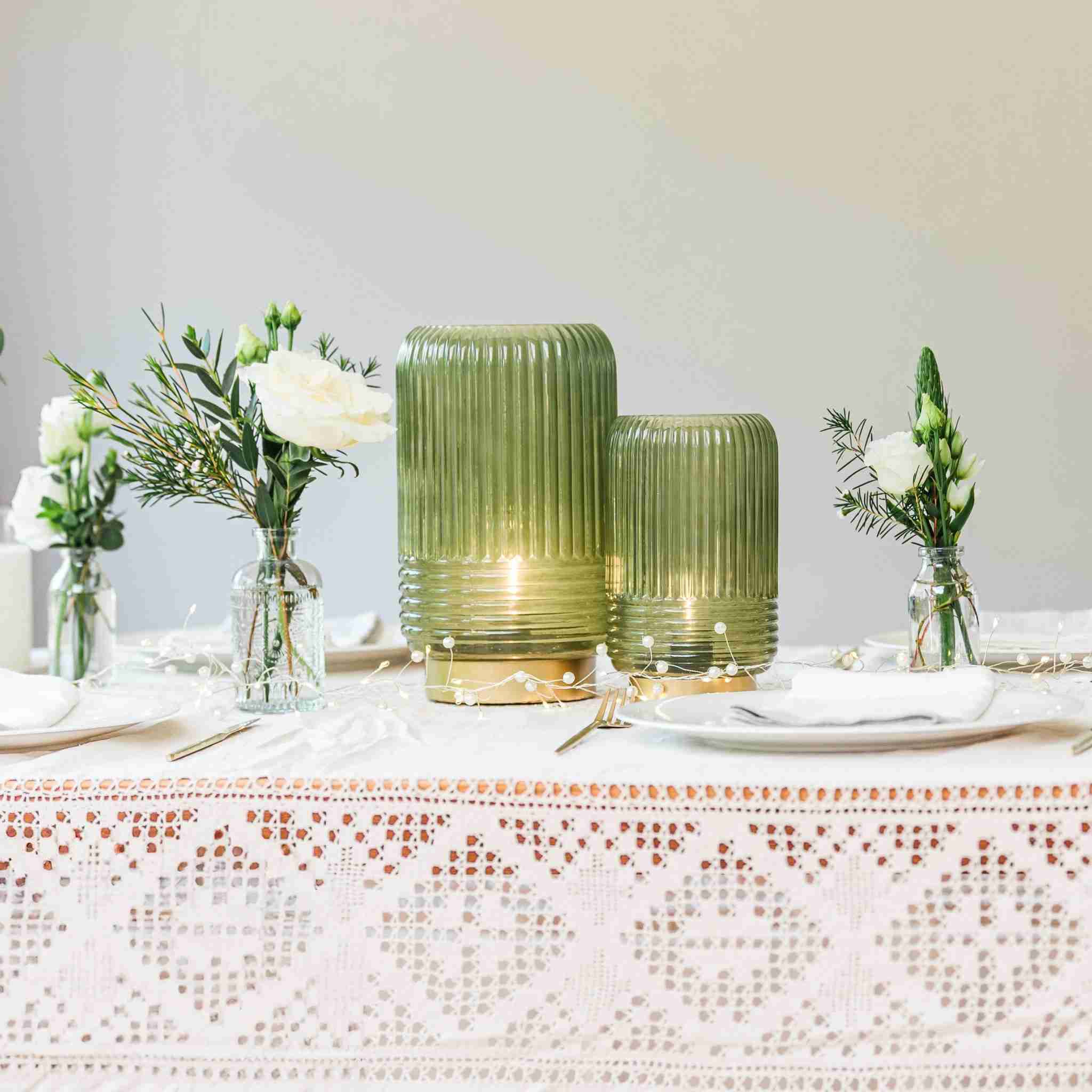 Cordless Green Ribbed Glass Lamps - Image 4