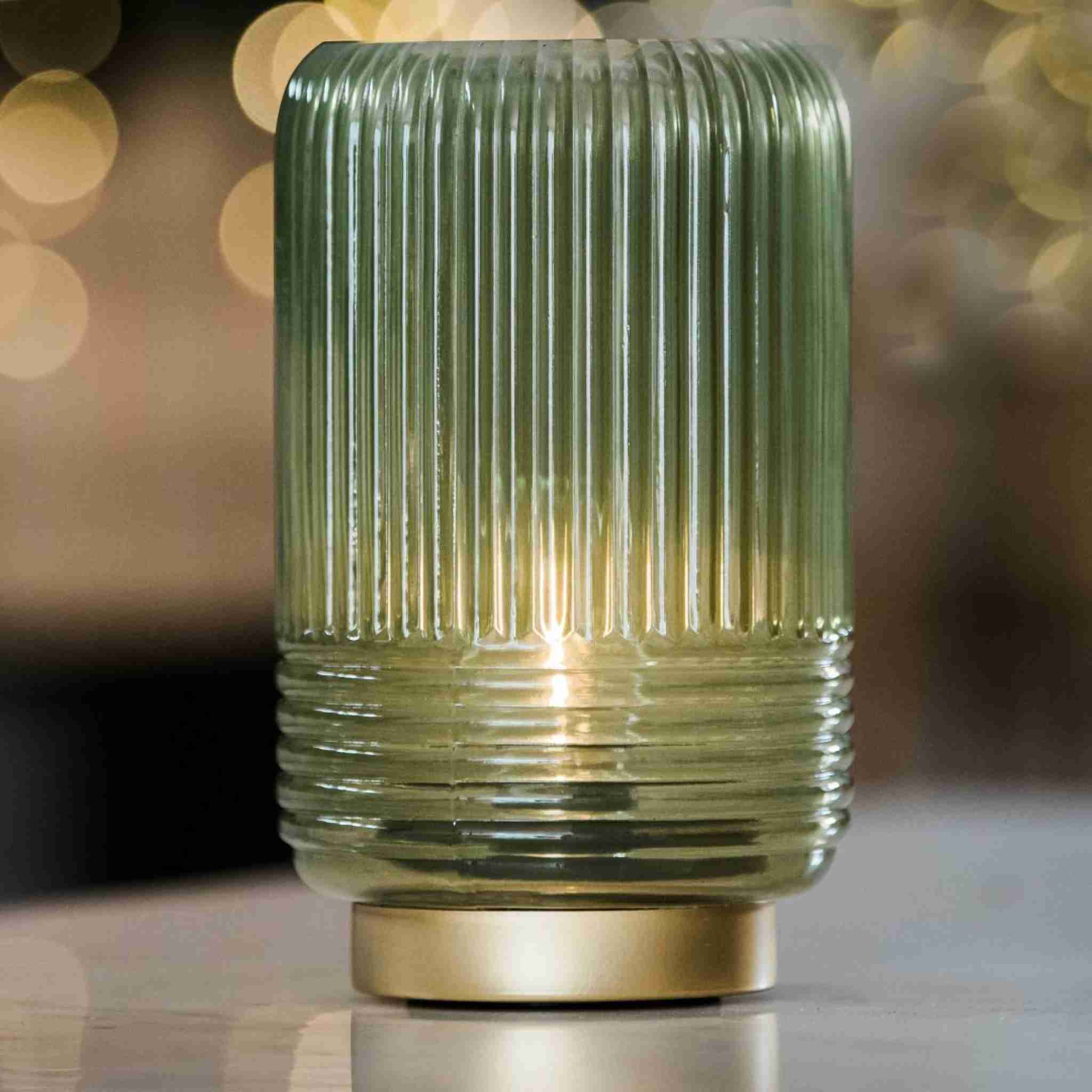 Cordless Green Ribbed Glass Lamps - Image 6