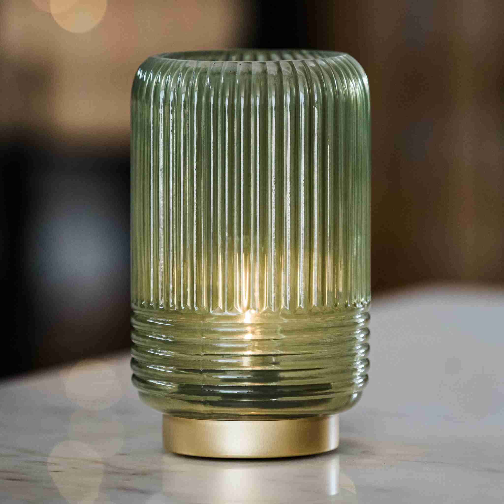 Cordless Green Ribbed Glass Lamps - Image 7