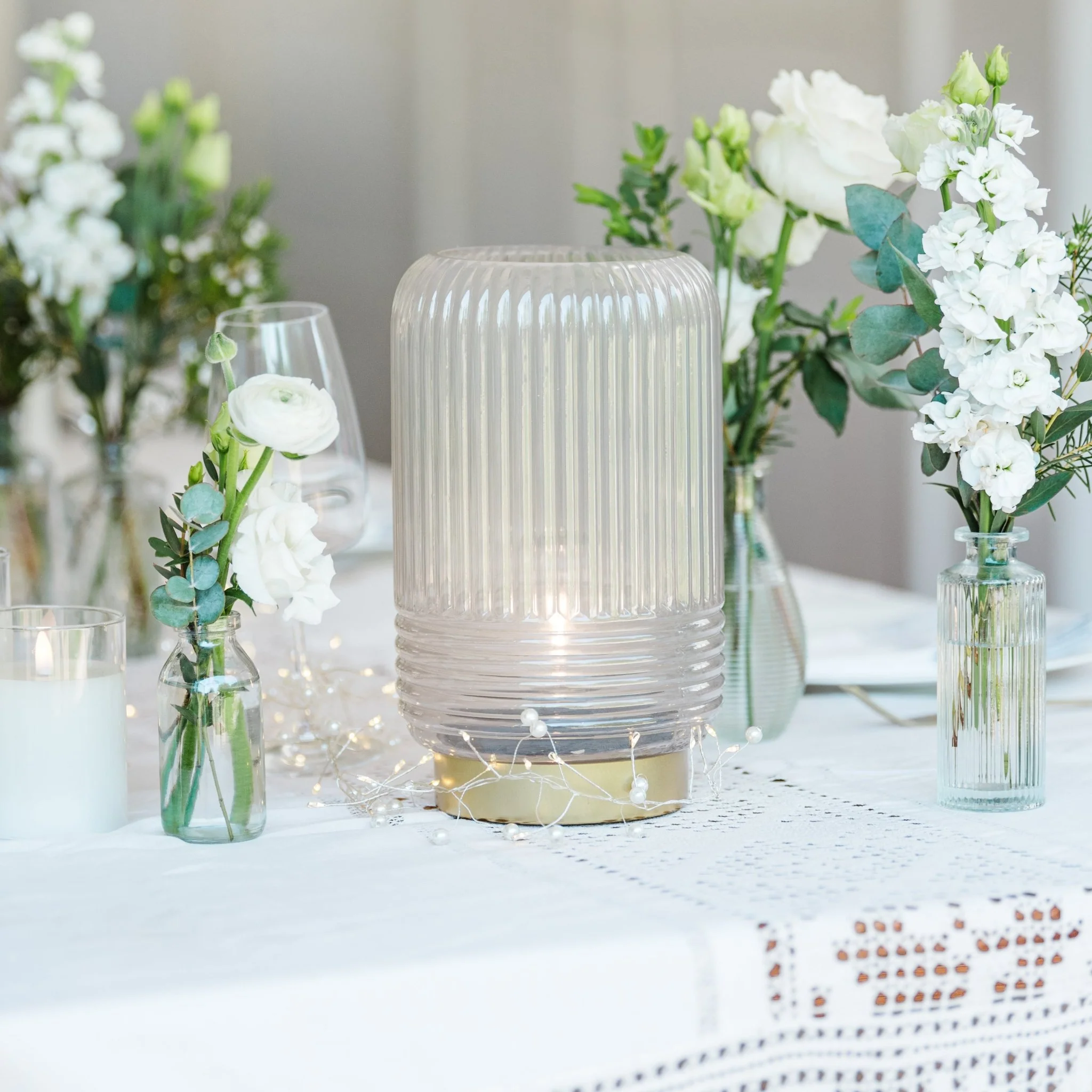 Cordless Grey Ribbed Glass Lamps - Image 3