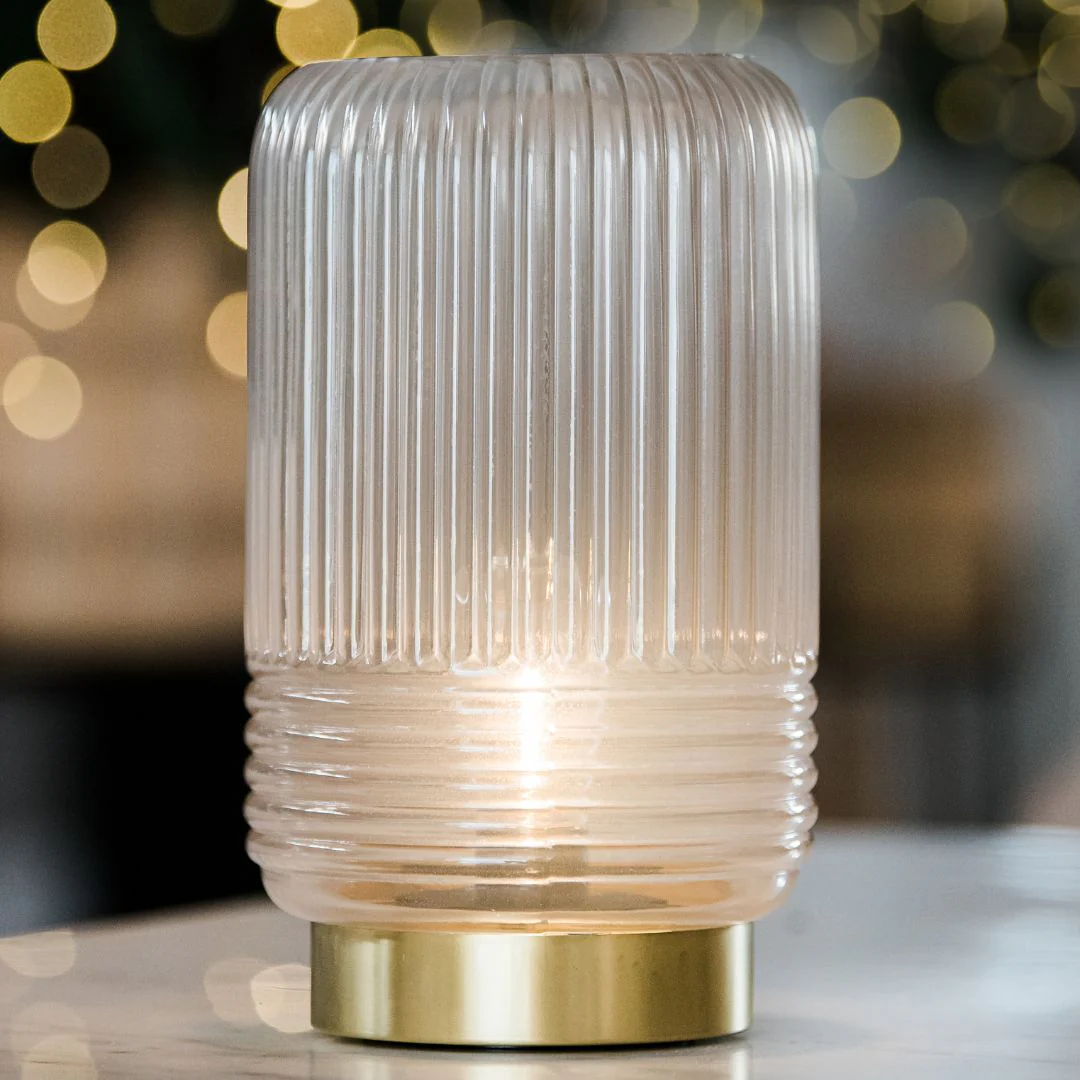 Cordless Grey Ribbed Glass Lamps - Image 5