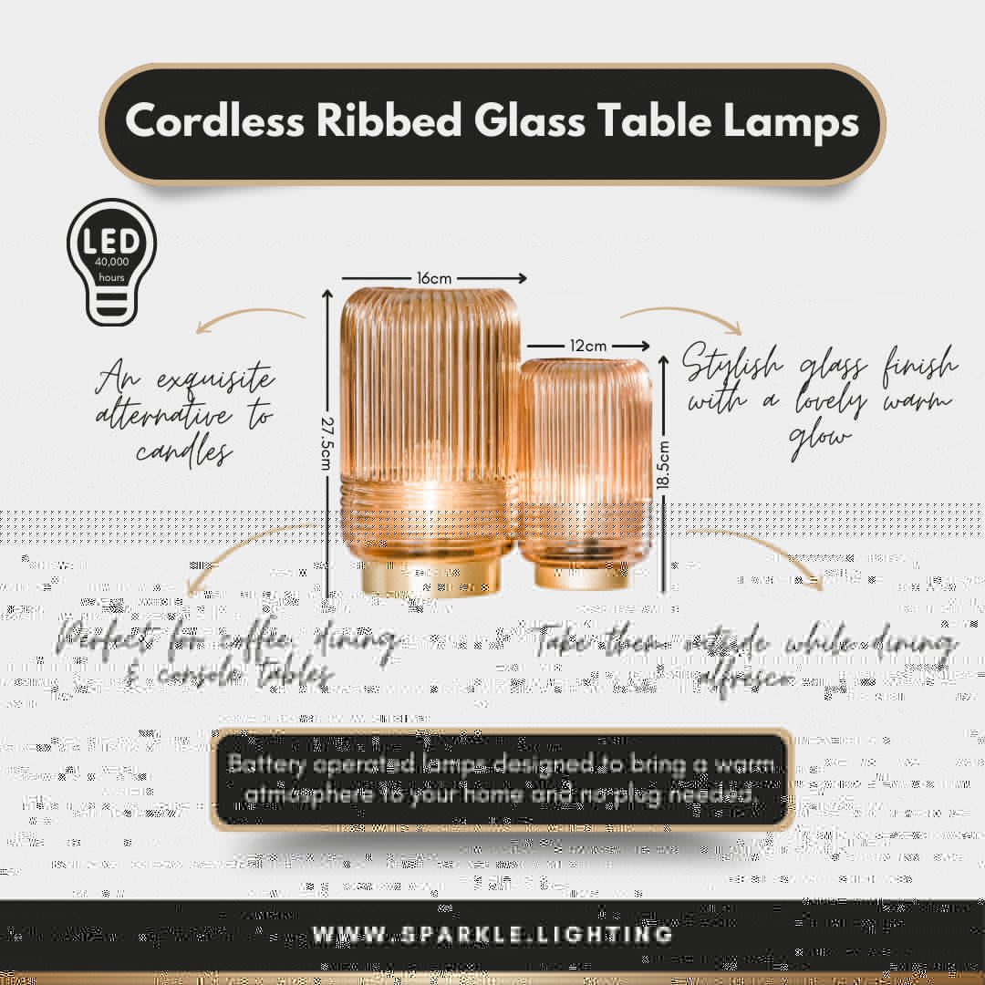 Cordless Grey Ribbed Glass Lamps - Image 6