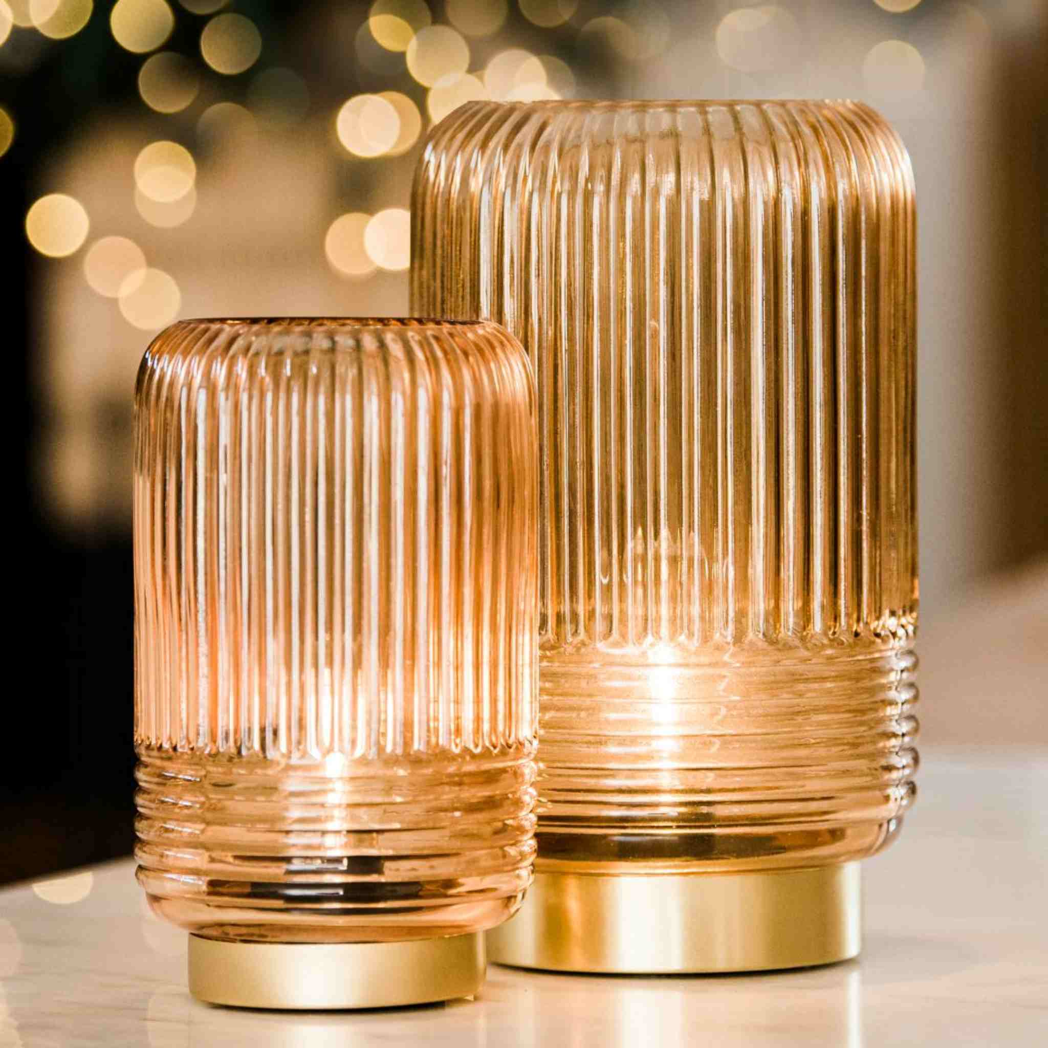 Cordless Tan Ribbed Glass Lamps - Image 4