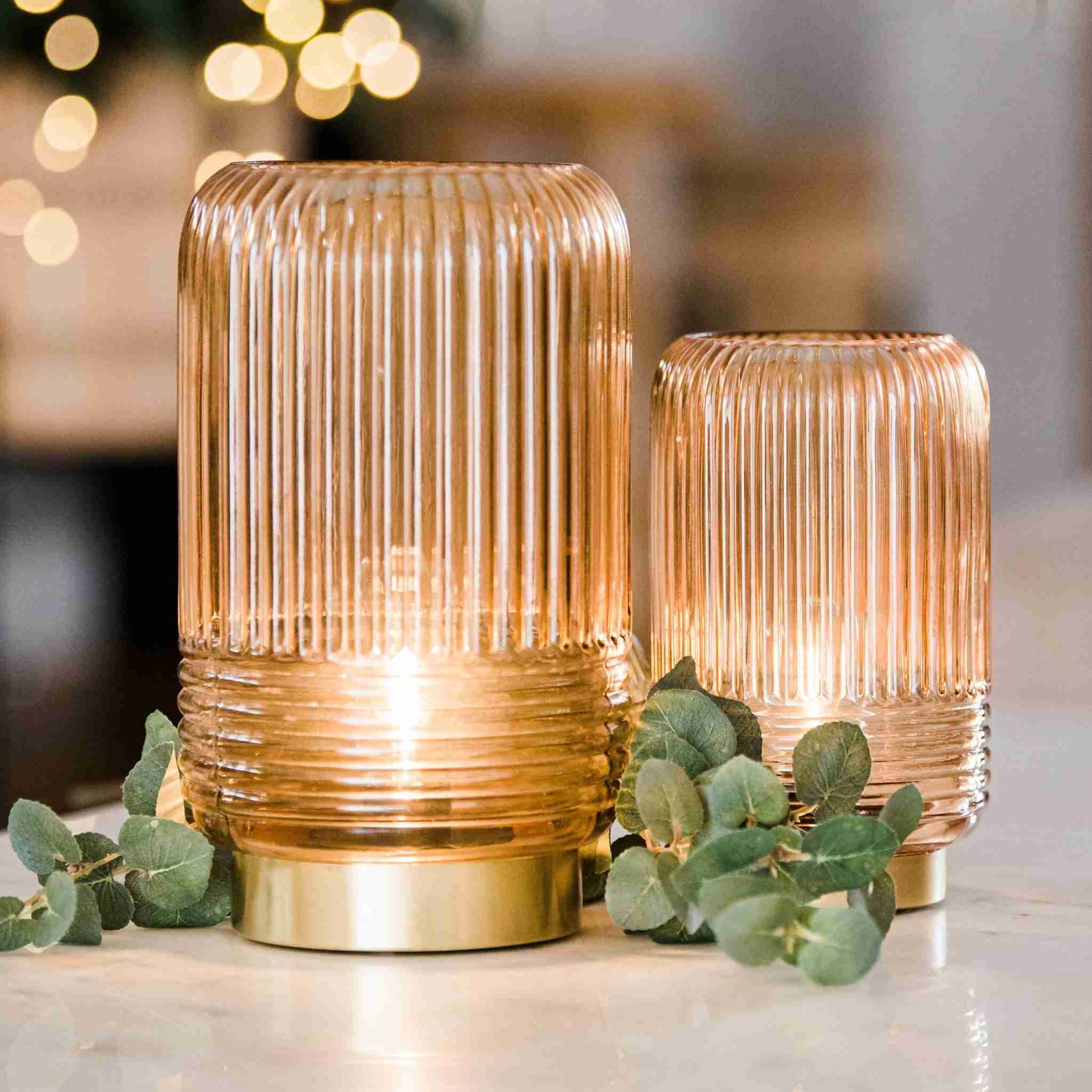 Cordless Tan Ribbed Glass Lamps - Image 5