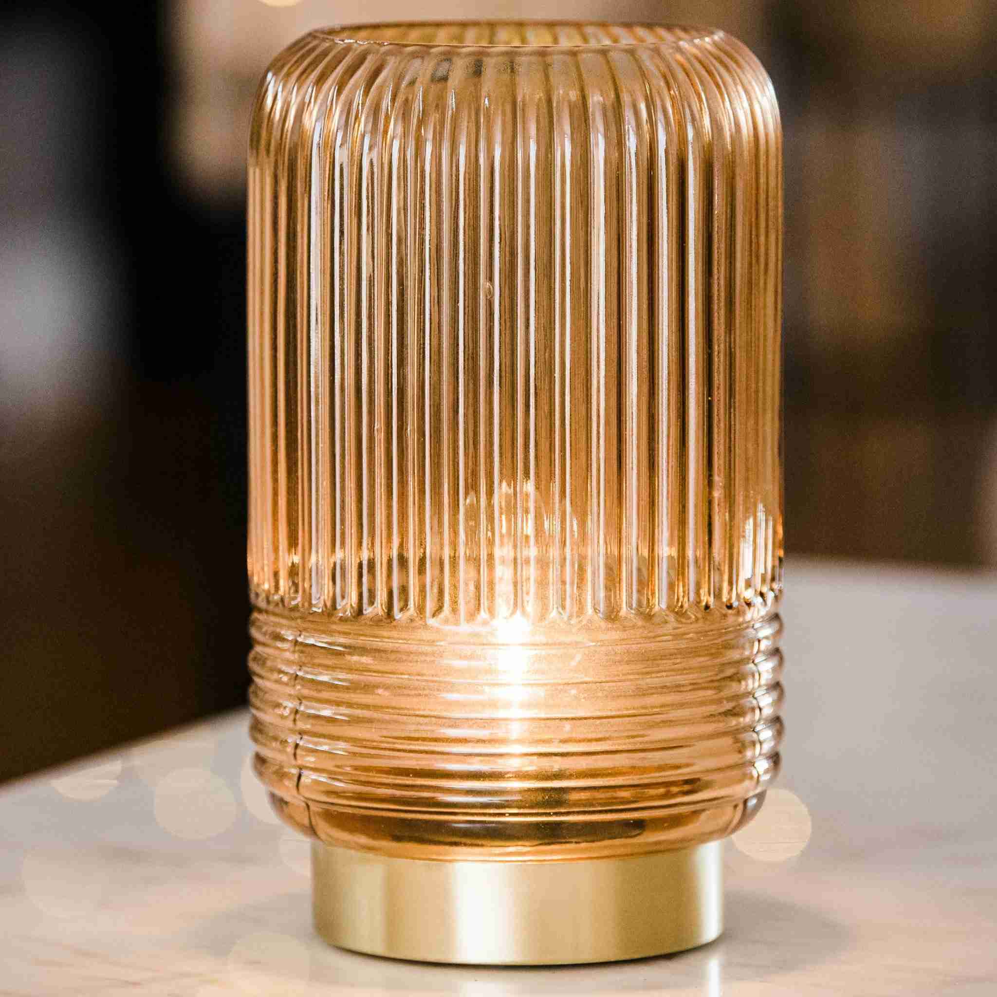 Cordless Tan Ribbed Glass Lamps - Image 6