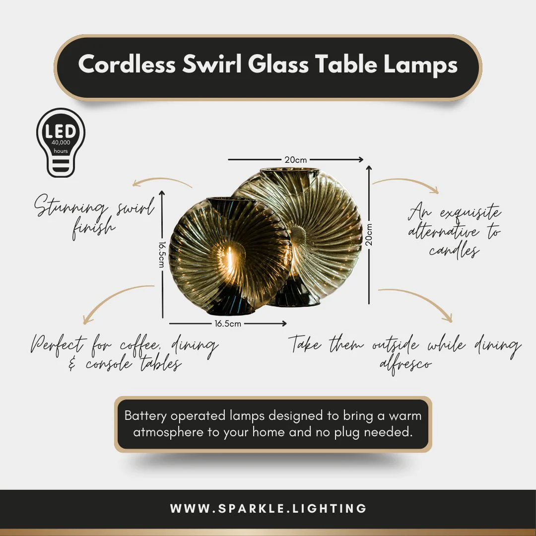 Cordless Grey Swirl Glass Table Lamps - Image 6