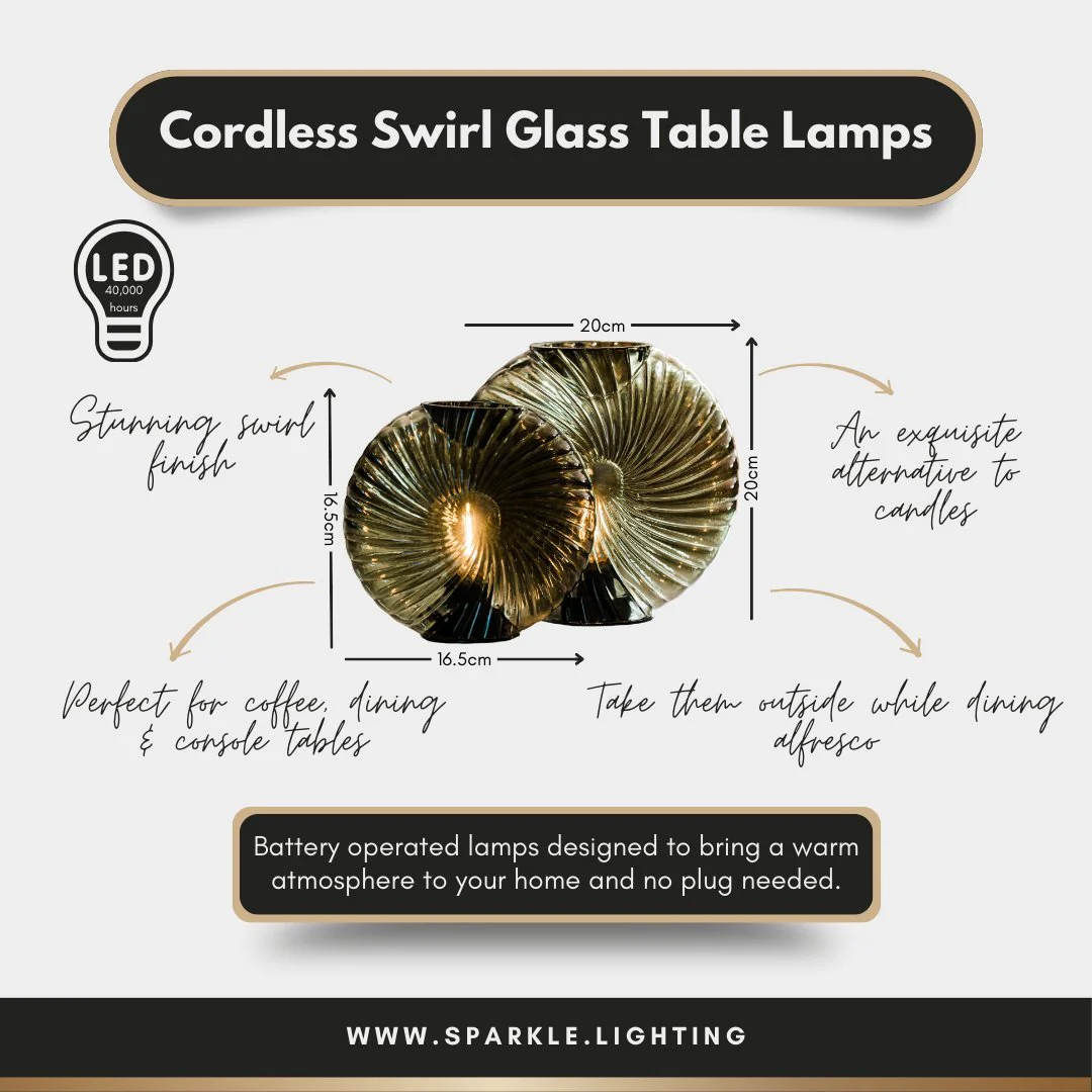 Cordless Tan Swirl Glass Table Lamps - Image 4