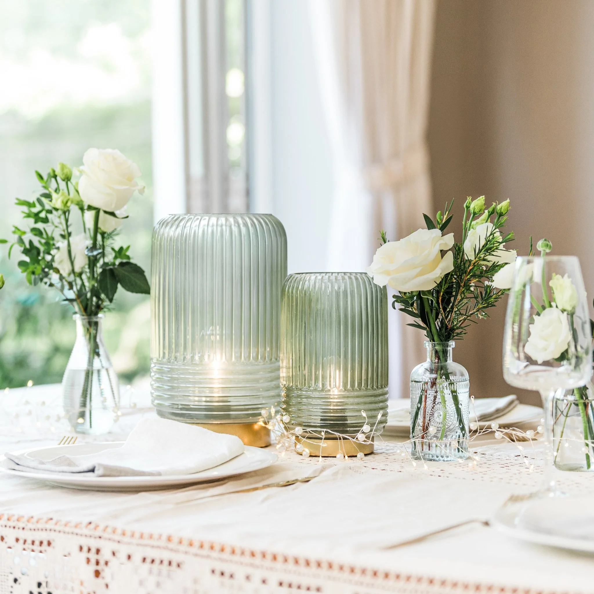 Cordless Tiffany Blue Ribbed Glass Lamps - Image 3