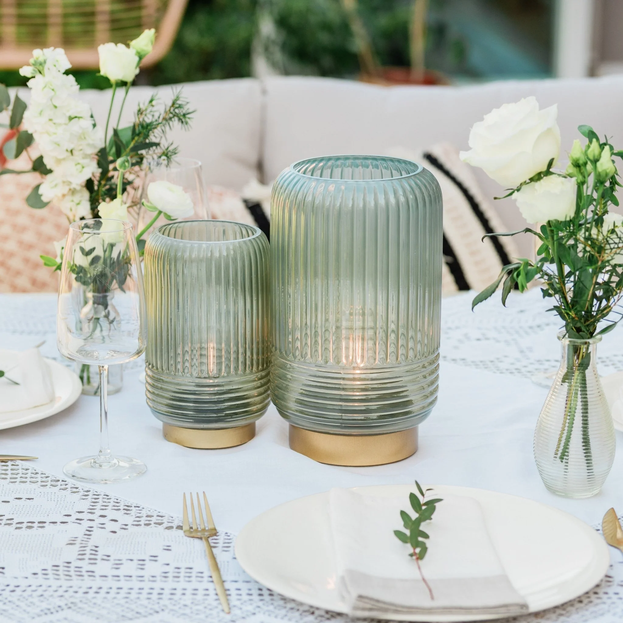Cordless Tiffany Blue Ribbed Glass Lamps - Image 4