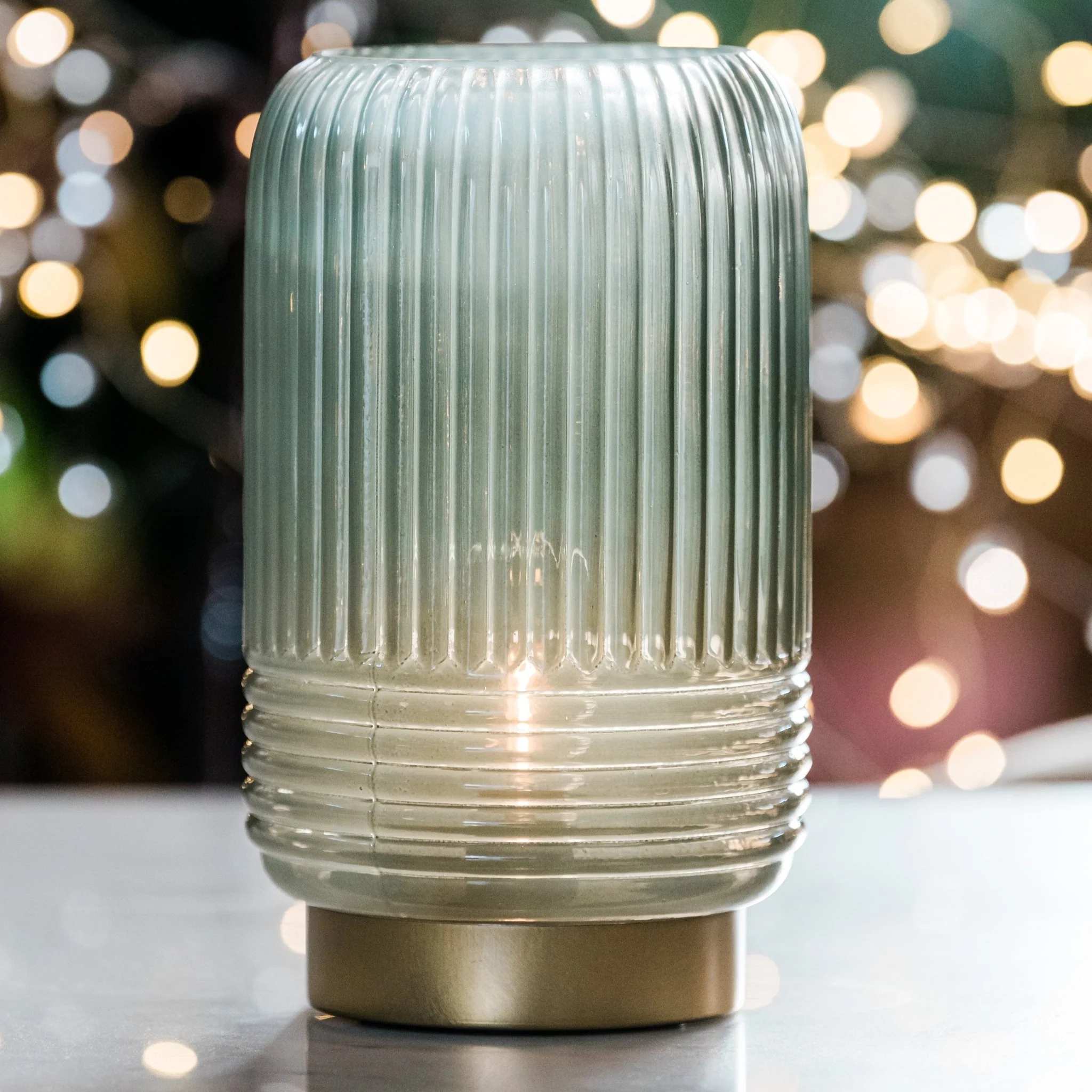 Cordless Tiffany Blue Ribbed Glass Lamps - Image 6
