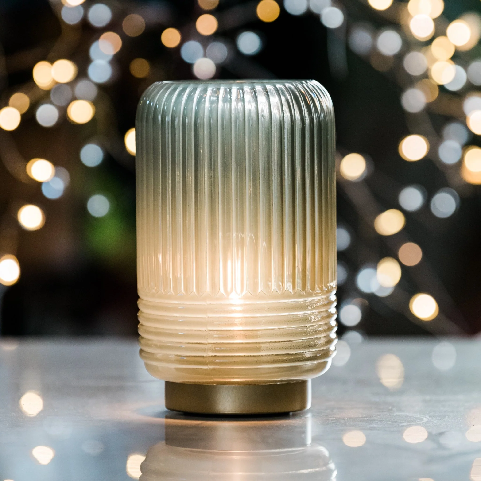 Cordless Tiffany Blue Ribbed Glass Lamps - Image 7