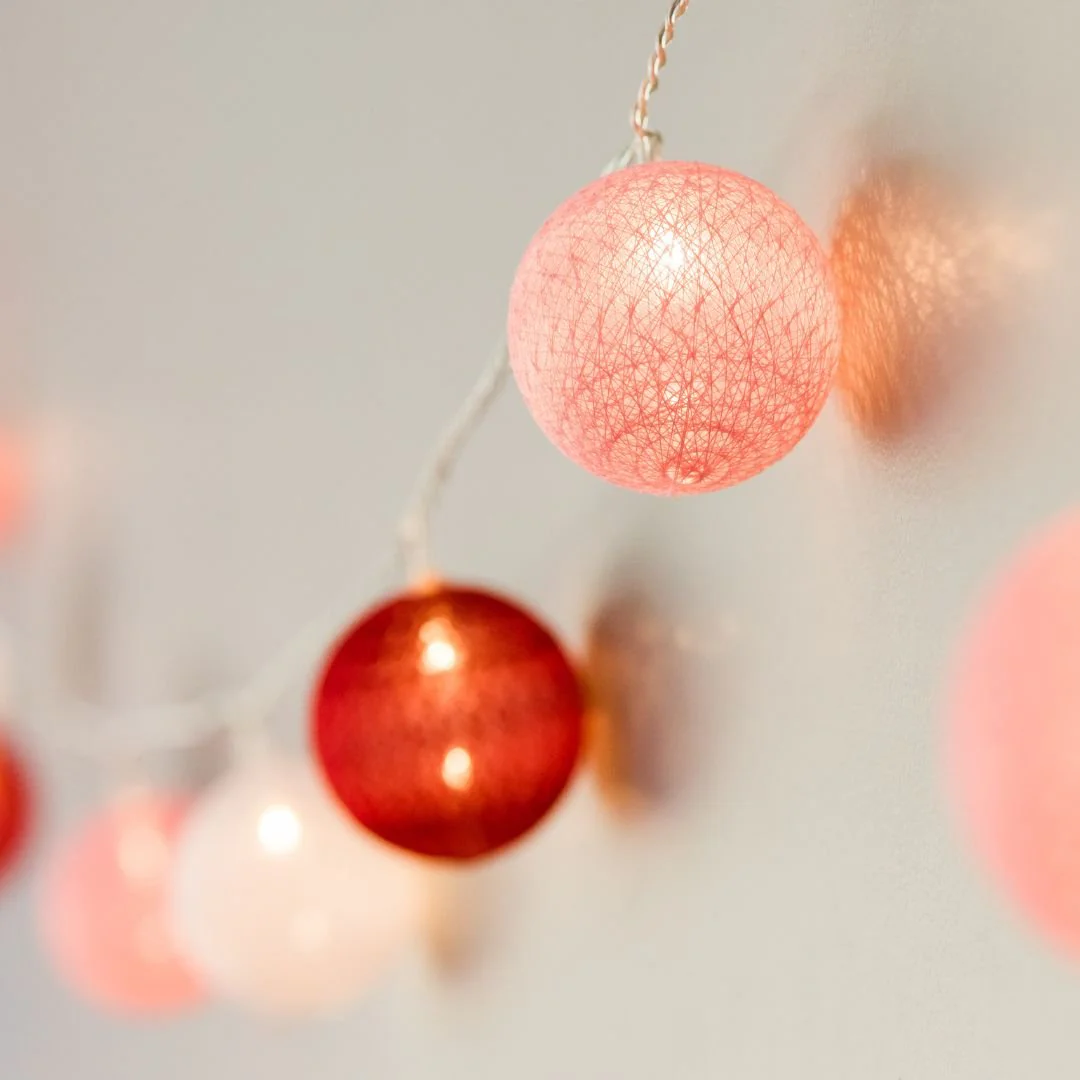 Pink, White & Red Cotton Ball Fairy Lights - Image 3