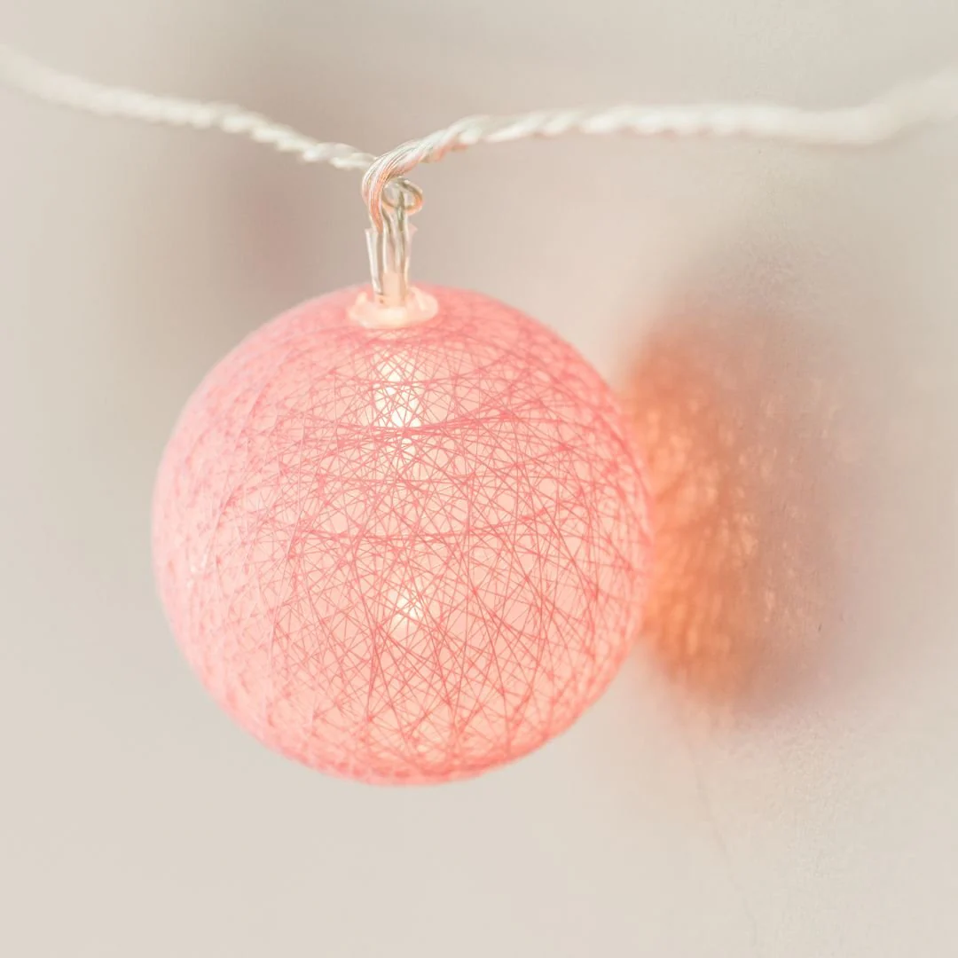 Pink, White & Red Cotton Ball Fairy Lights - Image 4