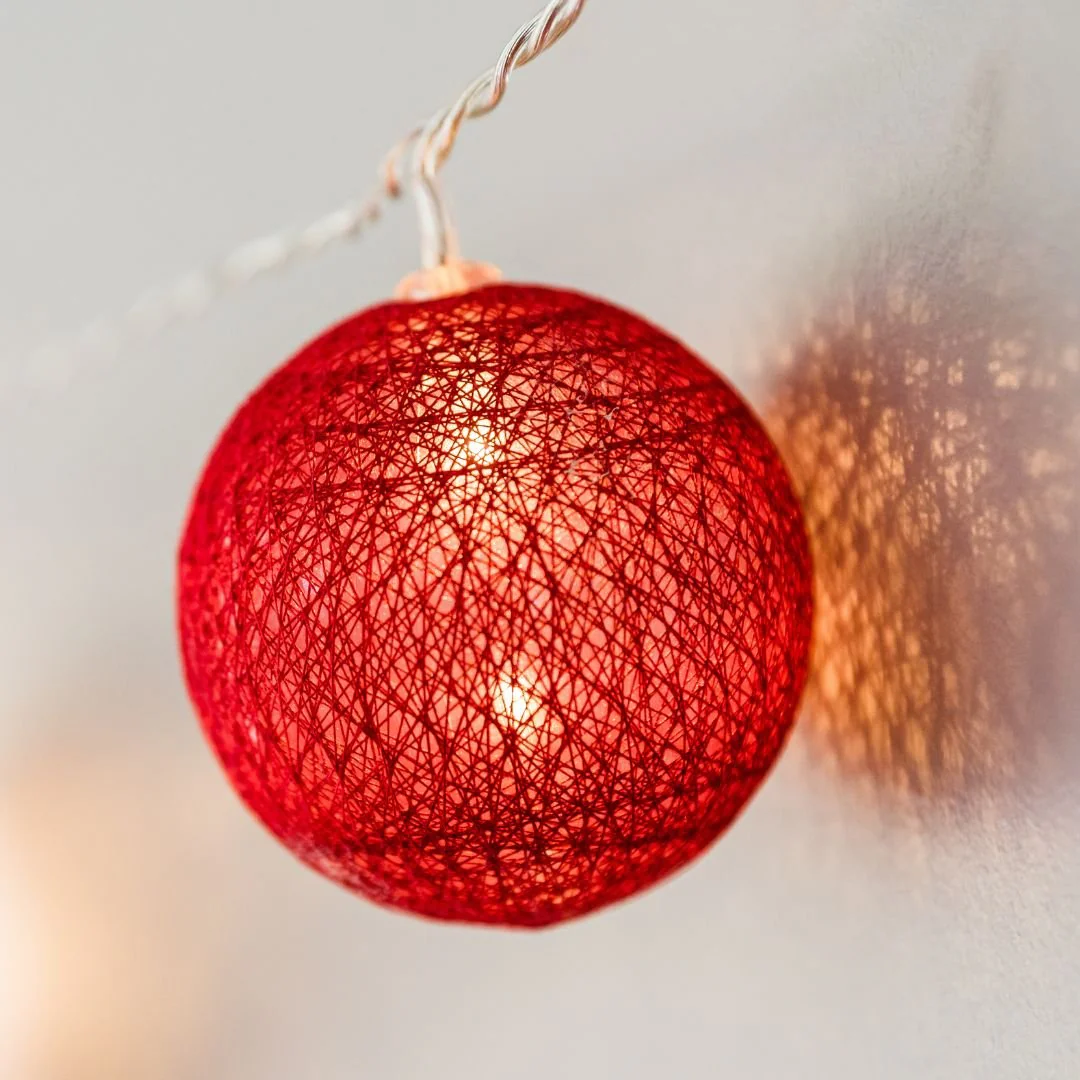 Pink, White & Red Cotton Ball Fairy Lights - Image 5