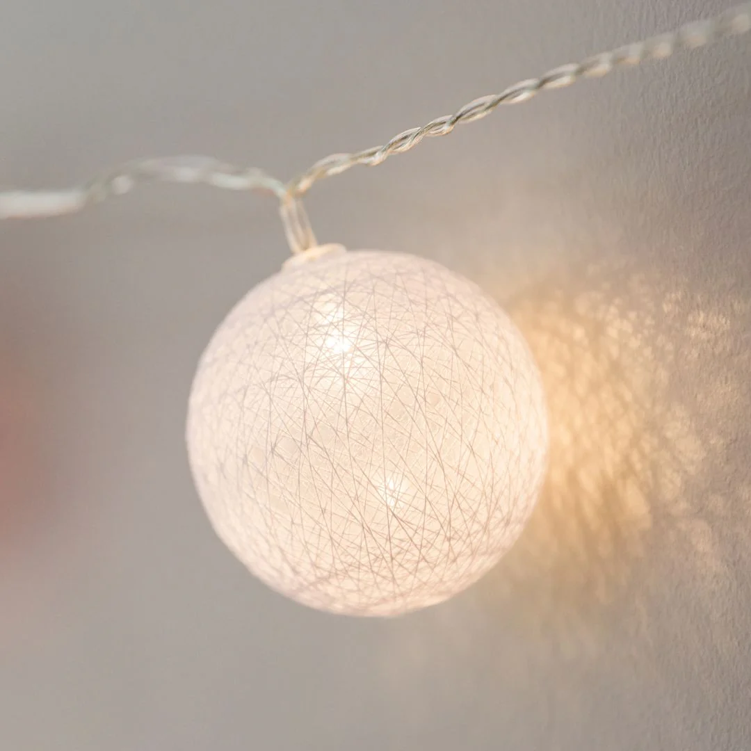 Pink, White & Red Cotton Ball Fairy Lights - Image 6