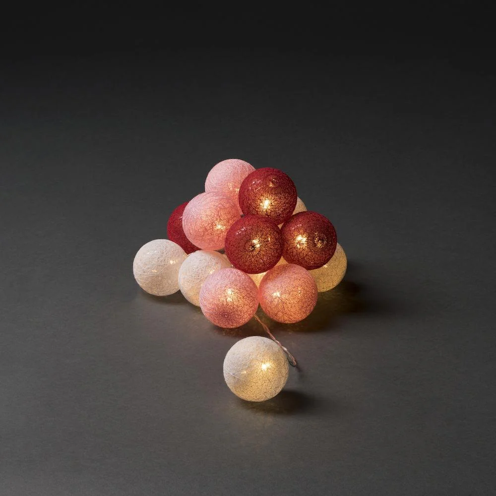 Pink, White & Red Cotton Ball Fairy Lights - Image 8